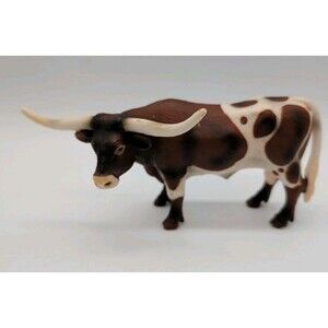 Schleich 2002 Texas Longhorn Bull Cow Figurine Animal Toy Brown White 13826